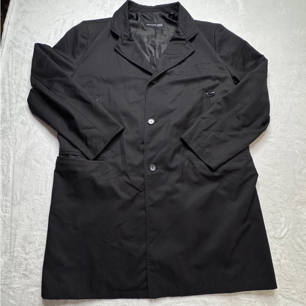 Kenneth Cole New York Mens L Black Car Coat Trench Jacket Lined Business Classic